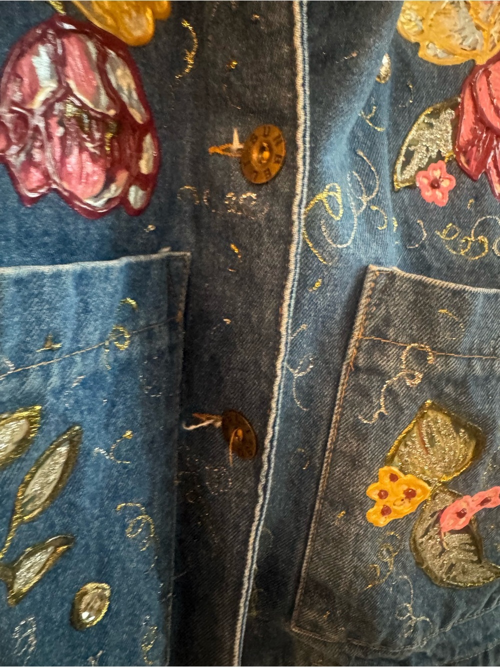 Vintage Sunbelt Custom Hand Puff Painted Floral Denim Jacket Wearable Art - Picture 5 of 17